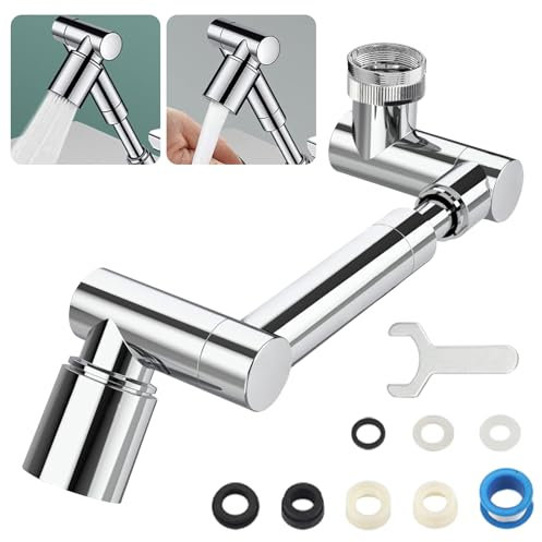 Atliberswo Extensión de grifo de 1440°, accesorio de grifo retráctil y giratorio, 2 caños, para cocina/baño, conexión de grifo universal de 20 mm-24 mm