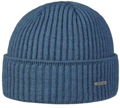 Stetson Parkman Mütze - Strickmütze Damen/Herren - Wintermütze aus 100% Merinowolle - Made in The EU - One Size 54-62 cm Umschlagmütze - Wollmütze Herbst/Winter - Rippmütze Petrol One Size