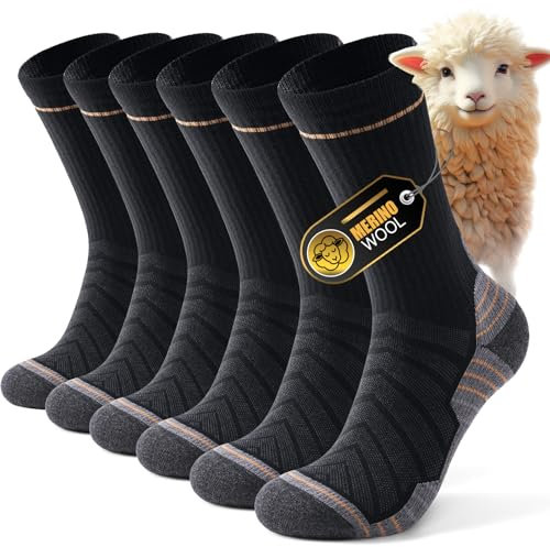Alaplus Merino Socken Professionell Thermosocken Wandersocken Warme Socken Herren 43-46 Australien Wolly Gepolstert Trekkingsocken Winter Sportsocken Baumwolle Atmungsaktiv Laufsocken, 3 Paar, Schwarz