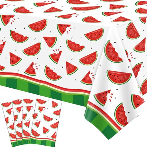 4 Stück Einweg Wassermelone Tischtuch Melone Tischtuch Weiße Party Tischdecke Wassermelone Themed Tabelle Tischabdeckung Wasserdicht Tischtuch für Innen und Außenbereich Dekorationen 130 x 220 cm