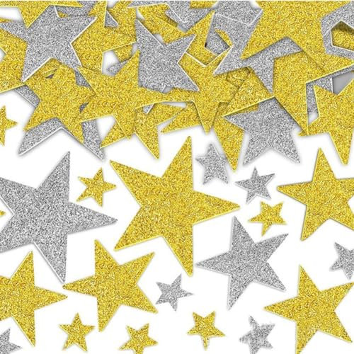 200 Stück Glitzerstern Aufkleber, Selbstklebend Stern Aufkleber, Sparkling Stern Schaum Aufkleber, Gold Und Silber Glitzerstern Sticker, für DIY Handwerk Weihnachtsdeko Geschenk Aufkleber
