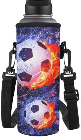 HUGS IDEA Housse isotherme en néoprène pour bouteille d'eau avec bandoulière Motif ballon de football