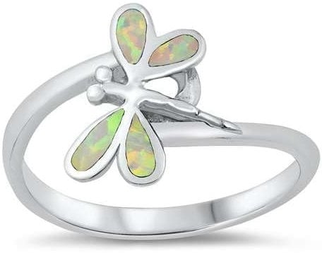 Sterling Silber Weiß Opal Dragonfly Ring LTDONRO150851-WO80