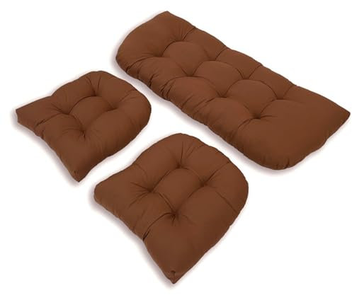 RUYICZB 3-Teiliges Set Aus Wasserdichten Korbstuhlkissen Für Außen- Und Innenterrassenstühle, Zweiersofa-Kissensets Und 1 Zweiersofa-Bankkissen 43X20 & 2 U-Förmige Stuhlkissen 19X19,Braun