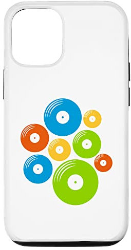 Carcasa para iPhone 15 Placas de discos de vinilo con patrón colorido bandas de música antigua