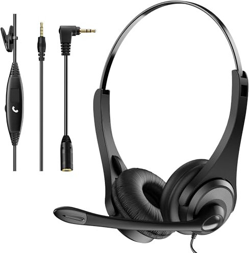 Voistek Wired Headset with Microphone for PC Laptop, 3.5mm/2.5mm Jack On Ear Wired Headphones with Noise Cancelling Microphone for Call Centers, Skype, Webinars, Zoom, Online Courses