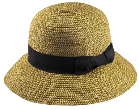 Scheibler Workwear – Sommerhut Anna Damen – klassischer Strohhut – Sonnenhut für Sommer & Urlaub – verfügbar in den Größen 55-57 (Schwarz/Beige)