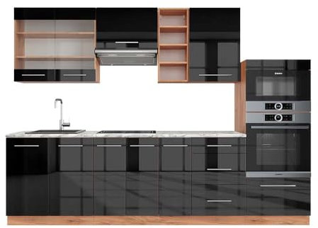 Vicco Cocina para Solteros Fame-Line, Antracita-Oro/Blanco, 140 cm, ET Mármol