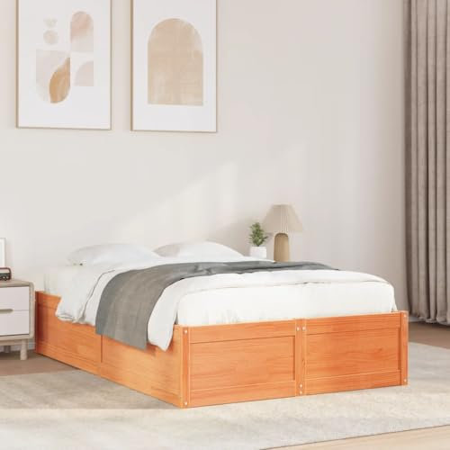 vidaXL Massivholzbett, Holzbett Bett für Schlafzimmer, Bettgestell Bettrahmen mit Lattenrost, Doppelbett Modernes Design, Wachsbraun 120x200cm Kiefer