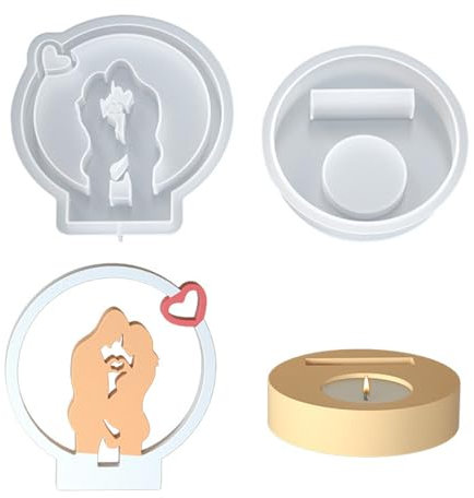 WASTEBIN Lot de 2 moules en silicone pour bougeoirs avec base pour bougies chauffe-plat, décorations de chambre, couple, amoureux