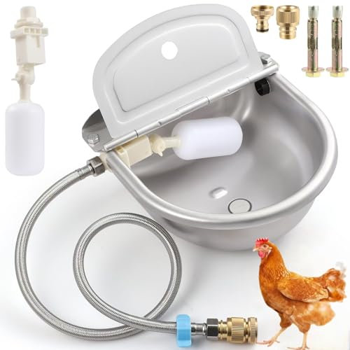 Automatic Water Dispenser for dogs, 304 Stainless Steel Outdoor Auto Fill Waterer Bowl Self Refilling Watering System with 2 Float Valves and Drainage Hole for Animals, Horse,Goat,Chicken,Rabbits,Cows