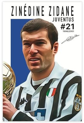 Zinedine Zidane Juventus Portrait 2024 Kunstwerk Geschenkidee gedrucktes Autogramm-Poster Fußball und Sportfans A3 Geschenk für Frankreich Fans Leinwand Poster Wandkunst Dekor Druck Bild Gemälde für