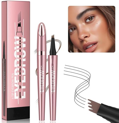 Magic Eyebrow Microblading Pen - 4-Tipped 3D Waterproof Eyebrow Pencil Contouring Pen for Natural Eyeliner Makeup (04 Black)