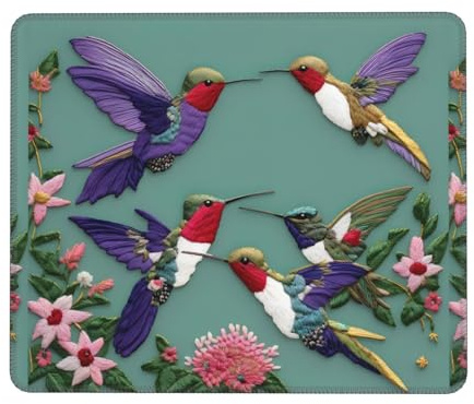 Mauspad mit Blumen- und Kolibri-Stickereien, kabelloses Mauspad, Gaming-Mauspad für Schreibtisch, Heimbüro