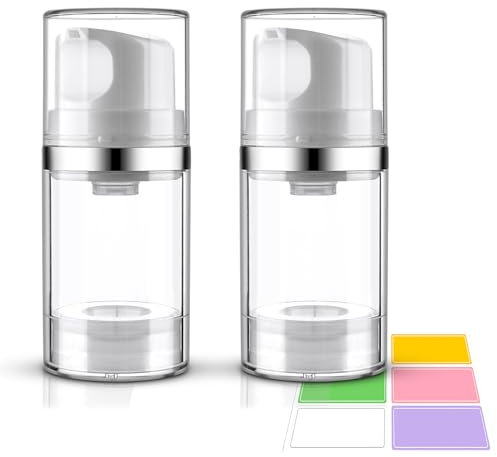 Cosywell Airless Pump Jars 1.7oz/50ml 2 Pack Pump Bottle Dispenser Empty Moisturizer airless Pump Bottles Cosmetic Pump Container Travel Pump Bottles for Toiletries Shampoo Lotion and Cream Clear