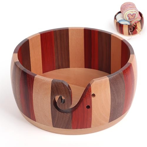 Coopay Super Groß Garnschale zum Häkeln, 21 X 21 X 10 CM Farbenfroh Strickschale zum Strick- und Häkelprojekte, Handgefertigte Groß Wollschüssel mit Löchern für Wolle, Wooden Yarn Bowl