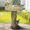 SunJet Vasca per uccelli in cemento effetto legno con uccellino decorativo finto – vaschetta per uccelli rustica e di lunga durata, migliora la decorazione di giardino, patio, cortile, prato