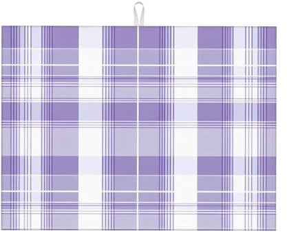 Hitzebeständige Matte Lila Lavendel Weiß Plaid Abwaschmatte Mikrofaser Abtropfmatte Pflegeleicht Geschirr Trocknungsmatte Für Küchentheke Tischplatte Teller 41X46Cm