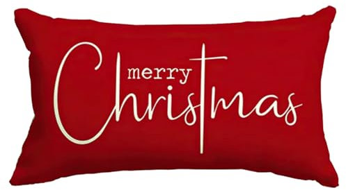 Weihnachtsdeko Weihnachtskissenbezüge Frohe Weihnachten Dekokissen Dekorativ, Weihnachtlicher Roter Baumwollstoff, Leinenstoff, Kissenbezug Sofabezug Rechteckig Länge Kissen (Red, 50x30cm)