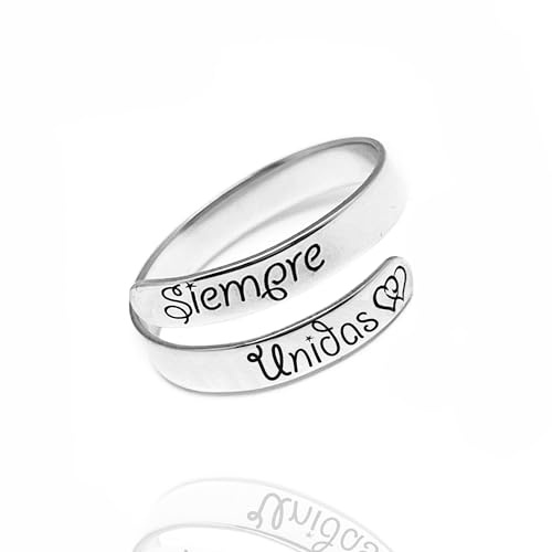 Anillo ajustable en plata de ley 925 para mujer | Grabado “SIEMPRE UNIDAS” | Joya personalizada de amistad, madre e hija o pareja | Regalo único cumpleaños, Día de la Madre (Siempre Unidas)