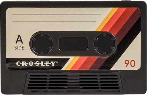 Crosley Retro Cassette Portable Bluetooth Speaker with 6H+ Playtime - Wireless Indoor Outdoor Travel Speaker, 80s Mixtape Vintage Design with Storage Case, Rechargeable USB-C, Black