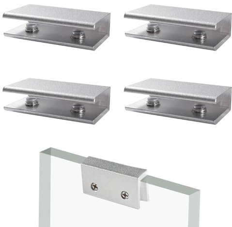Lyeteung 4 Pièces 8mm Pince à Verre, Clips a Verre en Alliage D'aluminium, Supports de Serrage Réglables pour Verre, Clip de Fixation du Verre, pour Verre de 3-7 mm D'épaisseur, Forme Droite