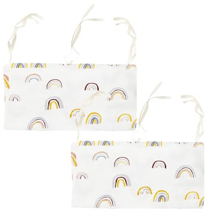 HUATEEN Pack of 2 Baby Bed Organisers | 2-in-1 Hanging Nursery Storage | Adjustable Cotton Nappy & Bottle Organiser for Crib, Stroller, Nursery Door | Bedside Pockets with Print Design