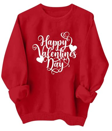 2025 Valentine's Day Sweatshirt For Women Top Sale Clearance Clothes Women's New Casual Fashion Long Sleeved Round Neck Valentine's Love Printed Top Valentine's Day Top For Womens