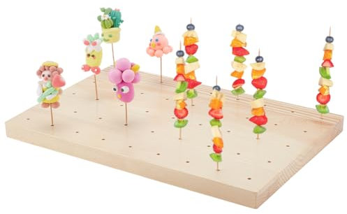 PH PandaHall Wooden Skewer Display Holder 45 Holes Food Fruit Kabobs Skewers Stand Board Catering Supplies Clay Figurines Display Tray for Appetizers Cocktail Parties Picnic, 19.8x29.7cm