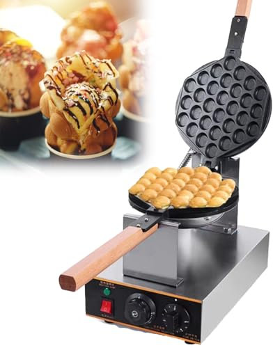 KYZTMHC Commercial Bubble Waffle Iron, 1400W High Power, Non-Stick Cast Aluminum Plates, Adjustable Temp (50-250℃), Durable for Heavy Use