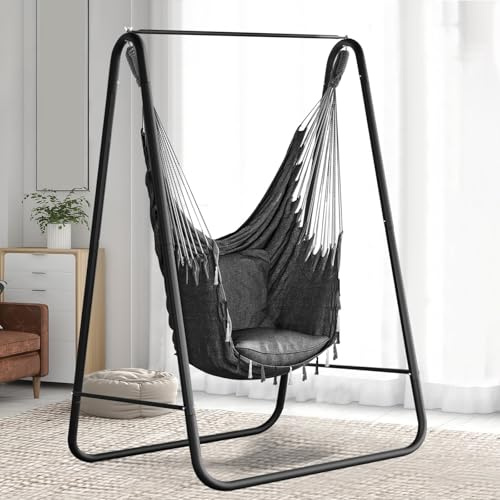 OKSTENCK Hammock Swing Chair,Maximum weight capacity of 330 Pounds,Hammock Swing Chair with Hanging Bracket,Includes 2 Hooks and 2 Backrest Cushions, Suitable for Balconies, Backyards, and Indoor Use.