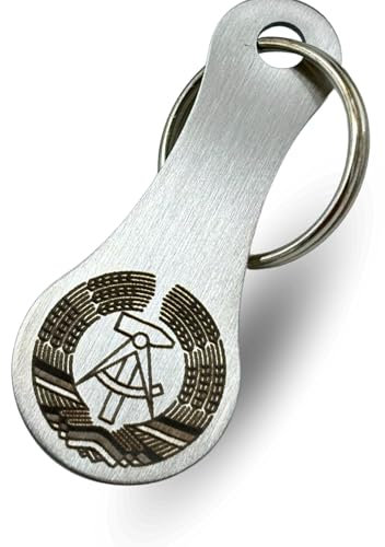 Einkaufswagenlöser DDR Flagge Symbol Ährenkranz Deutschland Schlüsselanhänger Einkaufschip mit Lasergravur Abziehbar Einkaufswagenchip Edelstahl Metall