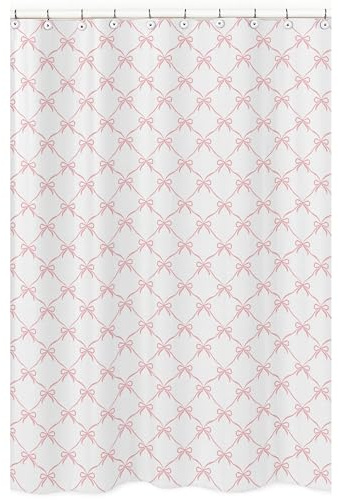 Sweet Jojo Designs Fabric Shower Curtain (Pink Bows) for Girls, Kids, Teens, Childrens, Adult Bathroom Bath Curtains Decor Bath 72x72 (Blush, Bow for the Ballerina, Ballet Dancer, Princess Collection)