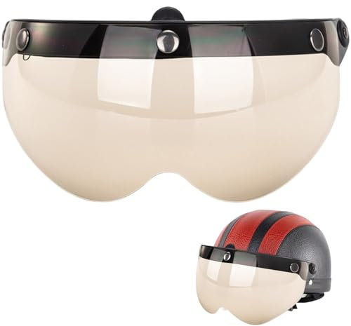 Visor del Casco motociclistico a Flip-up retrò, a 3-Snap Pulsante Protezione Solare Protezione Solare Shield metà Faccia, Accessorio del Casco Universale, Beige