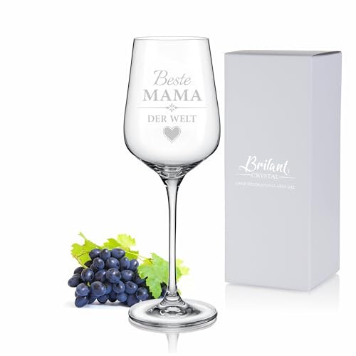 Brilant Rotweinglas mit Gravur Beste Mama der Welt, Handgefertigtes Trinkglas Geschenke Für Frauen, Beste Mama Geschenk, Ideen Muttertagsgeschenk, 1 Stück - 450 ml