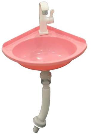 Lavabo de plástico de color pequeño esquina para lavar a mano, Lavabo Esquinero de Pared Triangular con Grifo, mini lavabo, para caravana, para jardín, camping