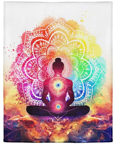 HommomH Yoga Mandala Chakren Farbenfrohe Decke Warme Gemutlich Flanell Fleece Entspannende Yoga Mandala für Sofa & Bett (100 x 150 cm)