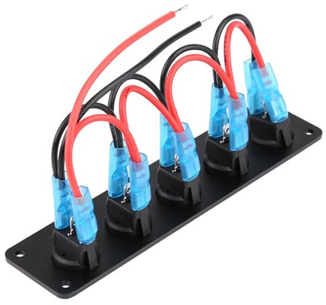 TKSE Pannello di Interruttore a Roccio a 5 Gang, Pannello a Interruttore a Levetta Rotonda a Trattino 12-24 V con LED per Yacht Marine