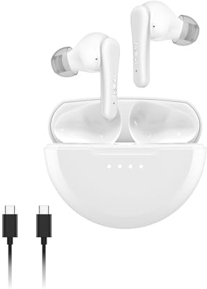 Belkin SoundForm Rhythm True Wireless Écouteurs sans Fil avec ANC et Micro Intégré, Réduction Active du Bruit, Recharge Rapide USB-C, Autonomie De 28 h, Indice D'étanchéité IPX5, Bluetooth, Blanc
