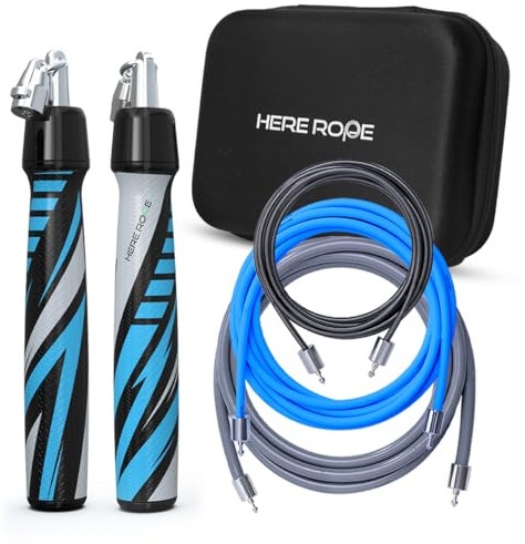 Weighted Jump Rope for Adults – Hererope Interchangeable 1/6lb, 1/4lb, 1/2lb Skippig Ropes – 360° Spin, Adjustable Length, Ergonomic Leather Grip – Fitness, Weight Loss & Strength Training (Grey)
