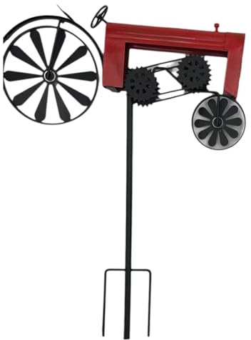 Malloy Garden Stake,Farm Tractor,Turning Wheels, Vintage Finish,Tractor Wind Spinner,Tractor Yard Stake Cart Red