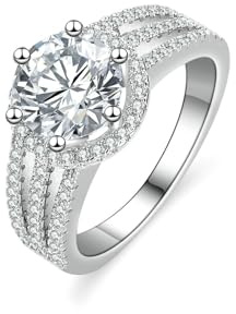 Whoiy Ring 585 Weißgold Damen Gr. 57 (18.1), Verlobungsringe Echtgold Moissanite 2ct Ehering Halo Goldring für Frauen