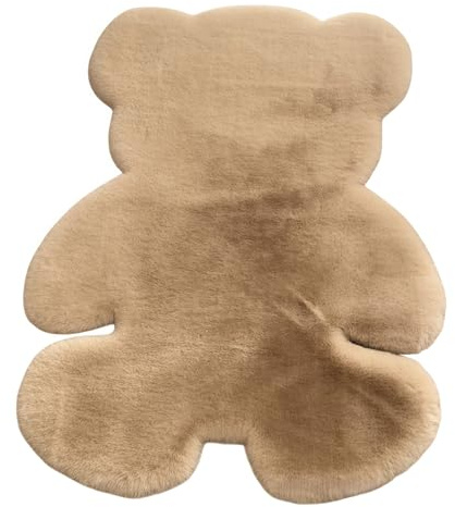Xiyocadt Teppich Bärenform Fellteppich Hasenfell Imitat Kunstfell Kaninchenfell Sitzkissen Stuhlkissen Flauschig Wohnzimmer Weich Deko Waschbar Rechteckig (Khaki,45 * 60cm)