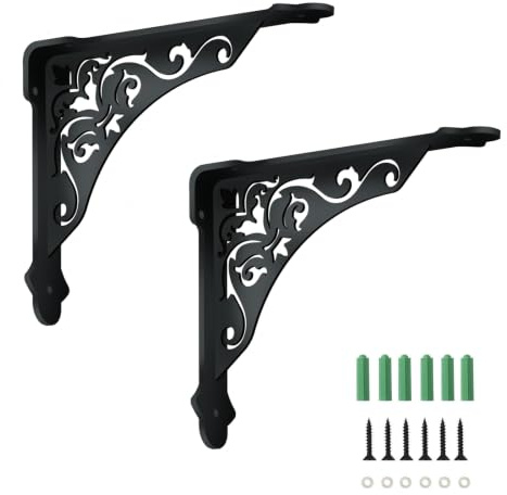 SUPERDANT 2 Pièces Equerre Etagere Murale Motif Vintage 21x17.2cm Supports Équerre Étagère Lourds Motif Rétro Supports d'Étagère Décoratifs Noir Pour Bibliothèque Cheminée Bureau Jardin Maison