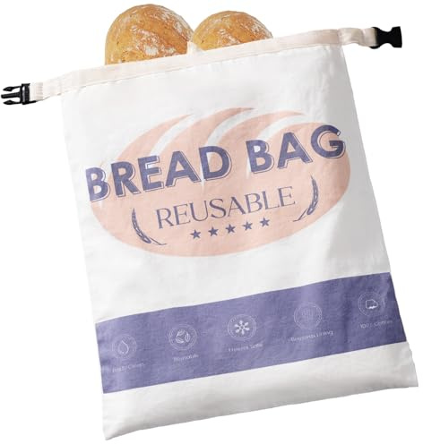 Meowoo Beeswax Bread Bags for Homemade Bread, Reusable Beeswax Bags for Sourdough, Cotton Waxed Bag with Buckle Closure, Keeps Fresh Longer Food Storage Bag, 43 x 32cm, Blue