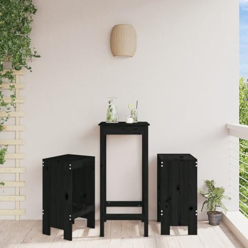 IBUQDDV Barhocker 2 Stück Schwarz 40x36x75 cm Massivholz Kiefer für Terrasse Balkon Langlebige Gartenmöbel Rustikale Holz Barstühle mit Fußstütze Outdoor Sitzgelegenheit