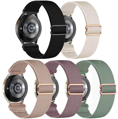 CUNUJIX 5 Stück Elastisch Nylon Armband Ersatz für Samsung Galaxy Watch 7 6 5 4 FE 40mm 44mm, Dehnbare Loop Gewebe Ersatzband für Galaxy 5 Pro 45mm/ 6 Classic 47mm 43mm/ 4 Classic 46mm 42mm /Active 2