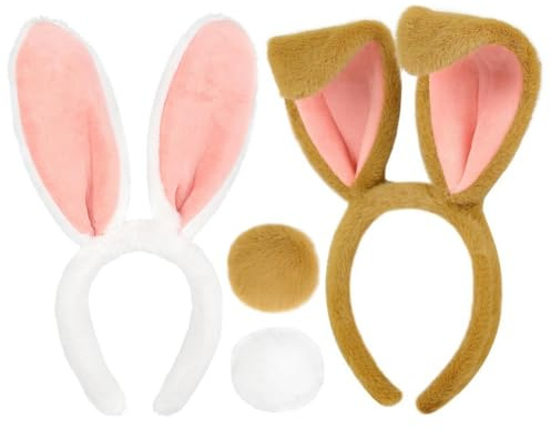 JynxtoyZeal Hasenohren Haarreif Osterhasen Kostüm Damen 4 Stück Easter Bunny Costume Cosplay Hasenkostüm Zubehör Kaninchenschwanz Plüsch Hasen Ohren Haarreif für Osterfest HäSchenparty