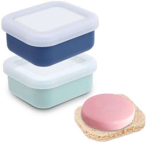 2 Stück Seifendose Reise aus Silikon, Auslaufsicherer Seifenbox mit Abtropfschicht, Wasserdicht Seifenschalen für Festes Shampoo, Seifenbehälter für Hause, Reisen (9,7 x 8,5 x 4,1 cm)