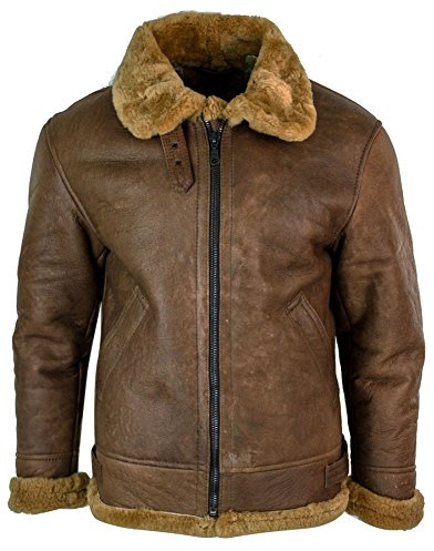 Infinity Mens Retro Vintage Classic Real Sheepskin RAF Pilot Flying Jacket Tan Ginger Fur Zip